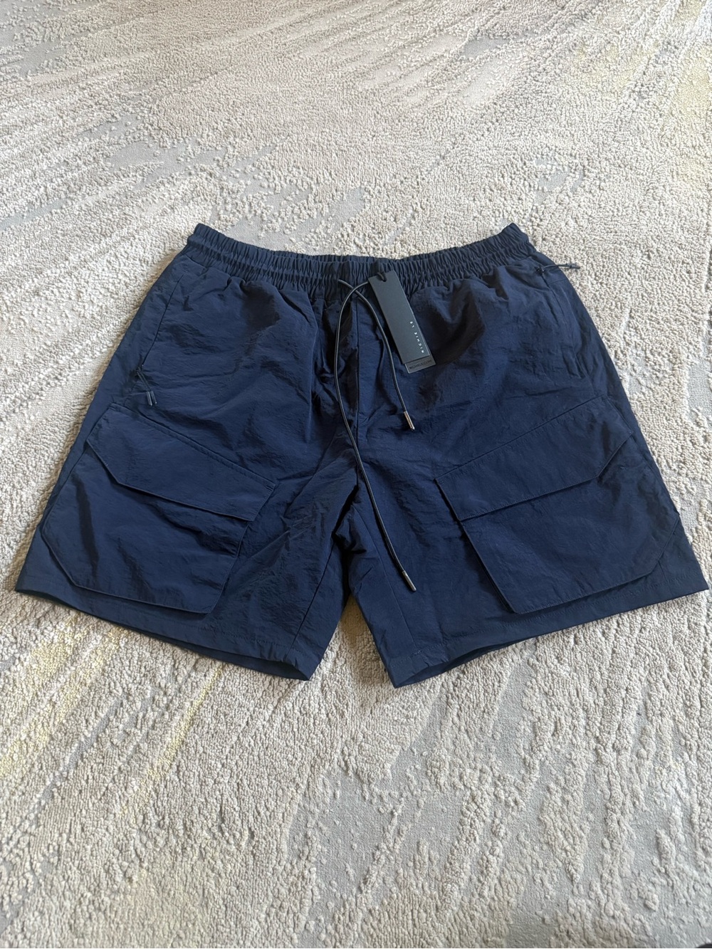 Richie Le Collection Cargo Nylon Utility Shorts Navy Drawstring Waist medium new